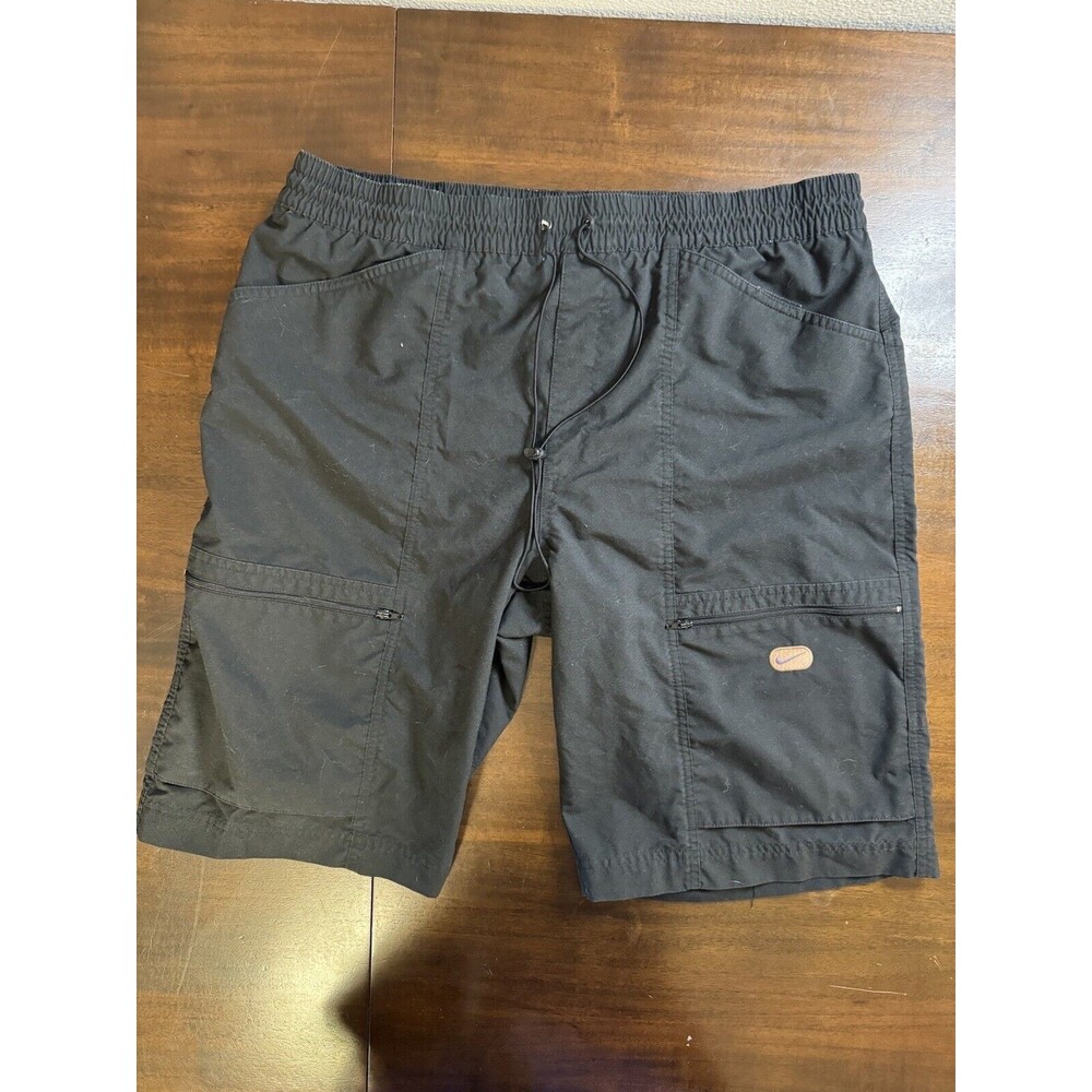 Vintage Nike Hiking Trail Cargo Shorts Drawstring Deep Pockets Black Size M